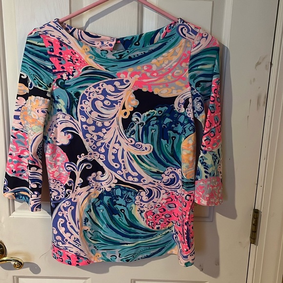 LILLY Pulitzer Waverly Top 3/4 Sleeve Multi All That She Wants Size XS - Picture 1 of 6